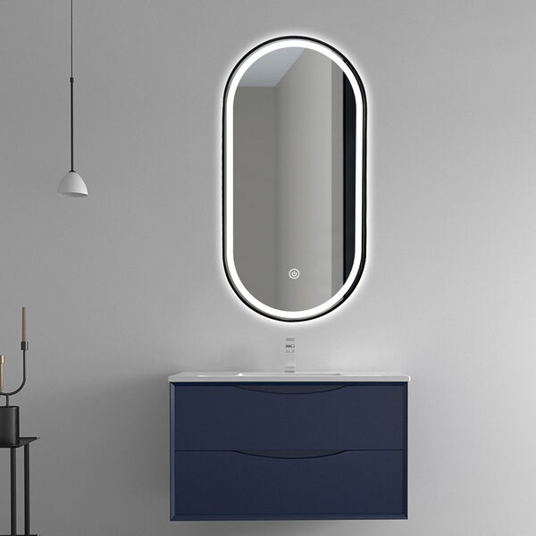 Khristy Black 24 x 40-Inch Framed Oval LED Bathroom Mirror, image 1