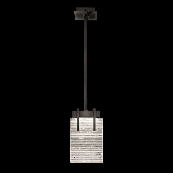 Terra Black 11-Inch Two-Light Rectangular LED Mini Pendant with Rake Cast Glass, image 1