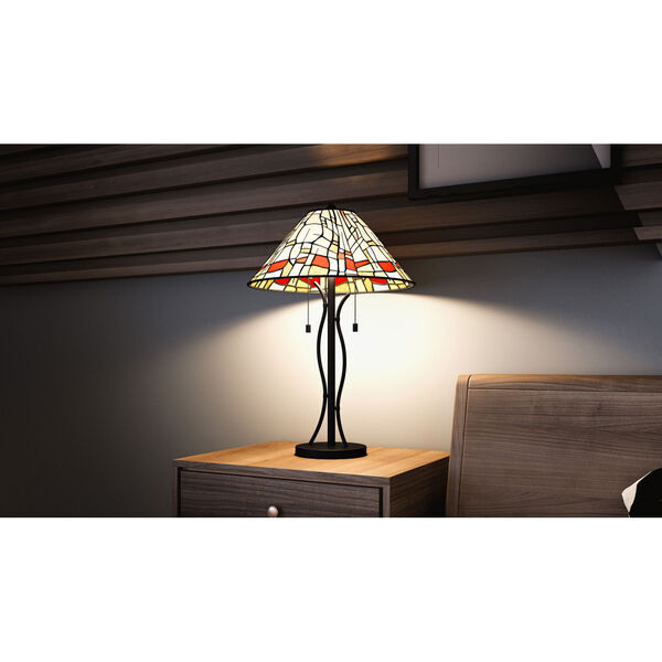 Stinson Matte Black Two-Light Tiffany Table Lamp, image 3