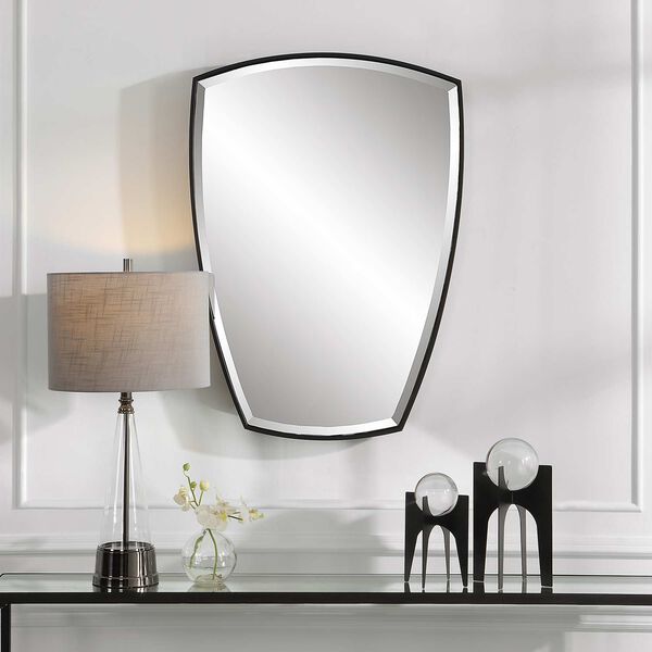 Crest Satin Black Curved Iron Wall Mirror, image 1