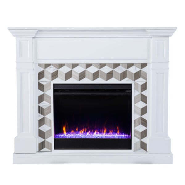 Darvingmore White Color Changing Fireplace with Marble Surround, image 2