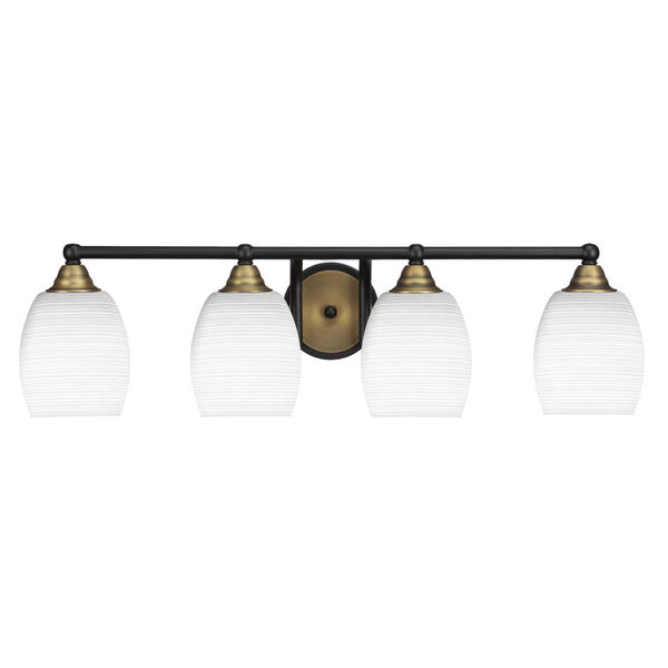 Paramount Matte Black and Brass Four-Light 30-Inch Bath Vanity with White Matrix Glass, image 1