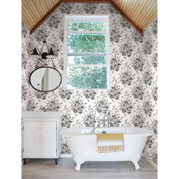 Simply Farmhouse White and Gray Heritage Rose Wallpaper, image 6