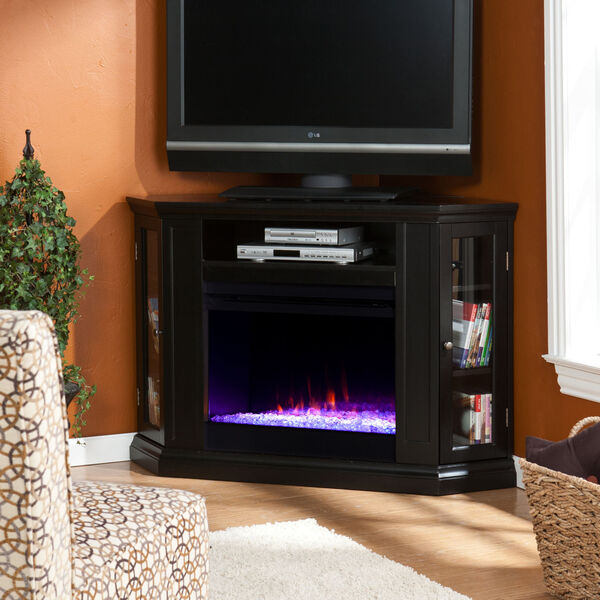 Claremont Black Color Changing Convertible Corner Electric Fireplace, image 1