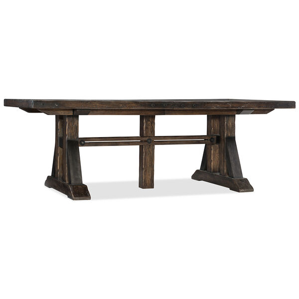 Roslyn County Dark Wood Trestle Dining Table with Two 21-Inch Leaves, image 1