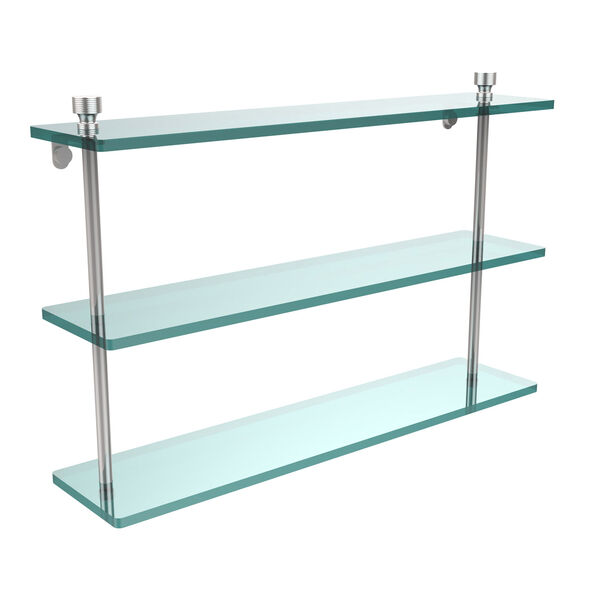 Foxtrot Collection 22 Inch Triple Tiered Glass Shelf, Polished Chrome, image 1