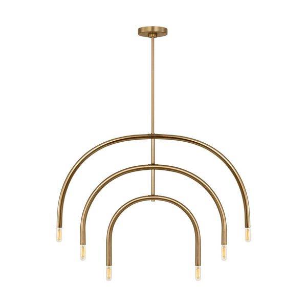 Hadden Satin Brass Six-Light Large Chandelier by Drew and Jonathan, image 1