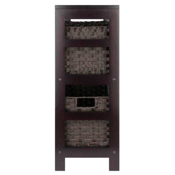 Leo Espresso Storage Shelf with Three Foldable Woven Baskets, 4-Piece, image 4