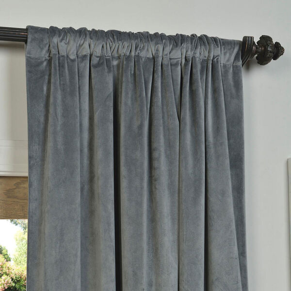 Natural Grey Blackout Velvet Pole Pocket Single Panel Curtain 50 x 84, image 3