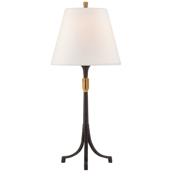 Arturo Medium Forged Table Lamp in Aged Iron and Brass with Linen Shade by Thomas O'Brien, image 1