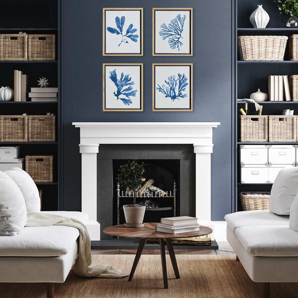 Blue White Indigo Seaweed Prints Wall Art, Set of Four, image 3