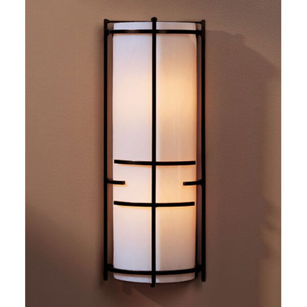 Banded Bronze Two Light Wall Sconce with White Art Glass, image 1