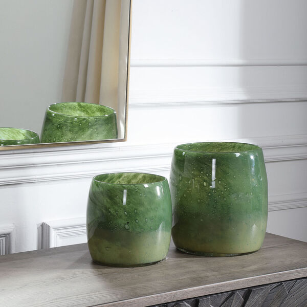 Matcha Green Glass Vases, Set of 2, image 1
