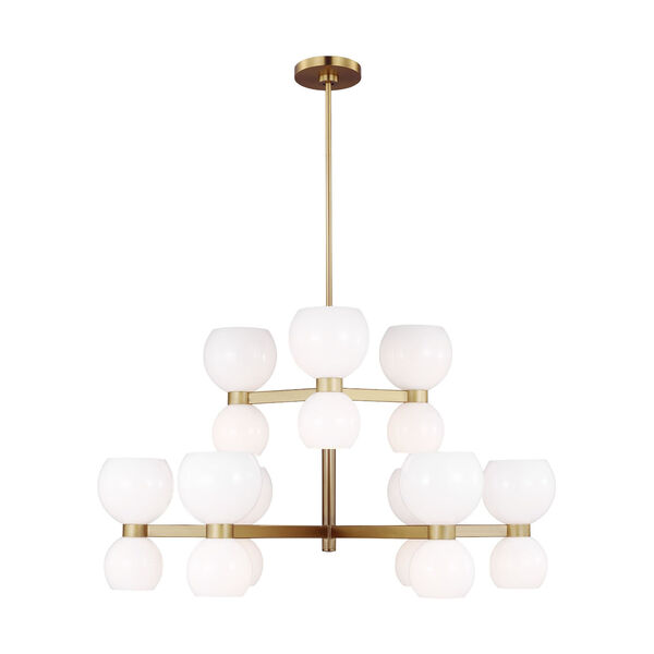 Londyn Burnished Brass 18-Light Chandelier with Milk White Shade, image 1