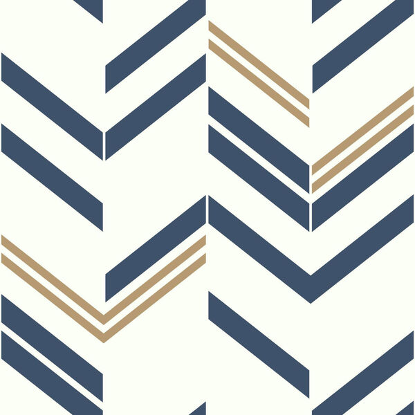 Blue Chevron Stripe Peel and Stick Wallpaper, image 1
