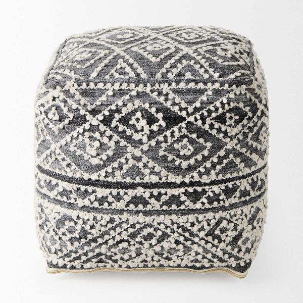 Farida Dark Gray Wool and Polyester Patterned Pouf, image 2