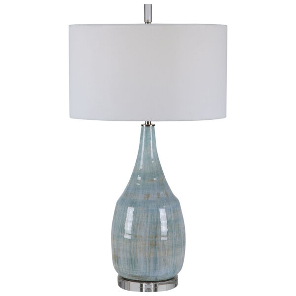 Rialta Aqua and Teal Crackle Glaze One-Light Table Lamp with Drum Hardback Rolled Edge Shade, image 1