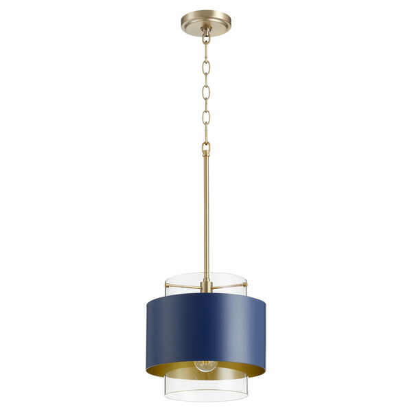 Aged Brass and Blue One-Light 11-Inch Pendant, image 1