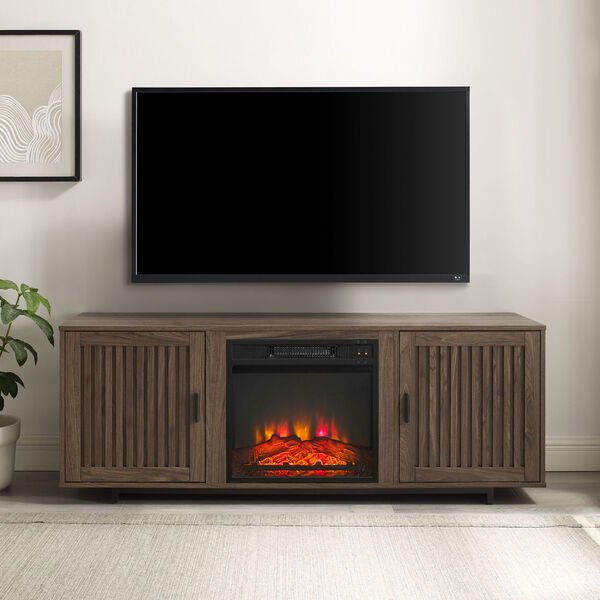Silas Walnut 58-Inch Low Profile TV Stand with Fireplace, image 1