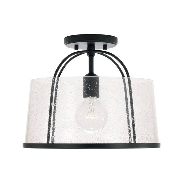 HomePlace Madison Matte Black One-Light Semi-Flush or Pendant with Clear Seeded Glass, image 1