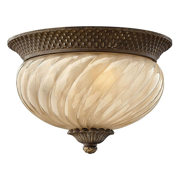 Fleur Pearl Bronze Two-Light Outdoor Flush Moutn with Amber Glass, image 3