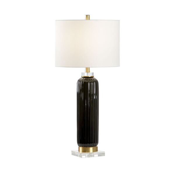 Black Glaze and Antique Brass One-Light Ceramic Table Lamp, image 1