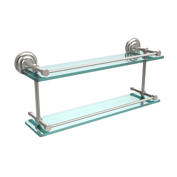 Que New 22 Inch Double Glass Shelf with Gallery Rail, Satin Nickel, image 1