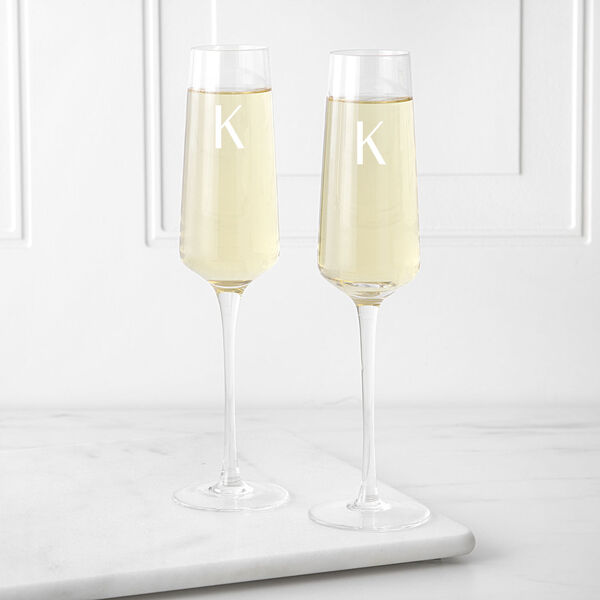 Personalized 9.5 oz. Champagne Estate Glasses, Letter K, Set of 2, image 1