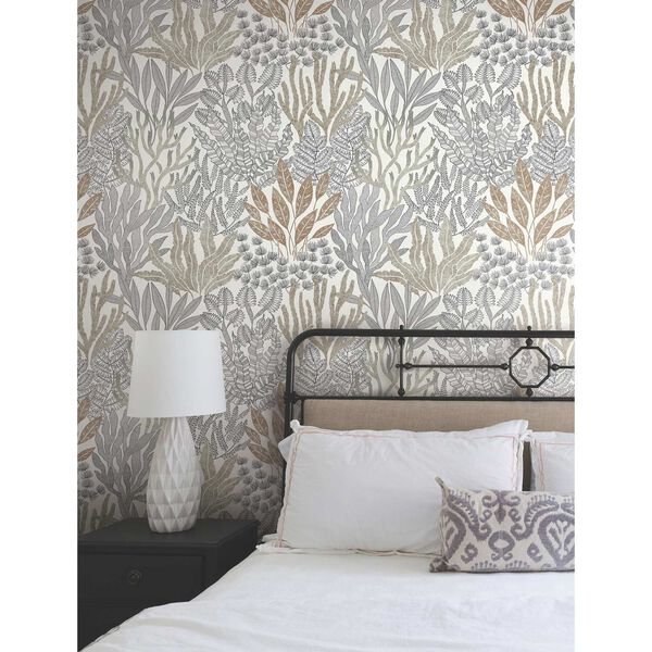 Coral Leaves Taupe Black Wallpaper, image 1