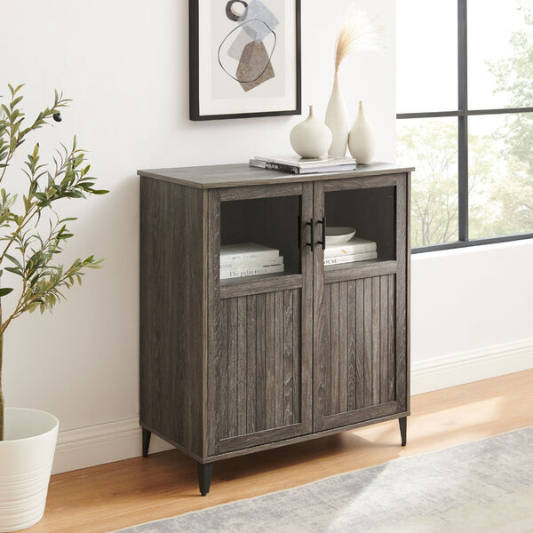 Babbett Cerused Ash Glass and Grooved Door Transitional Accent Cabinet, image 4