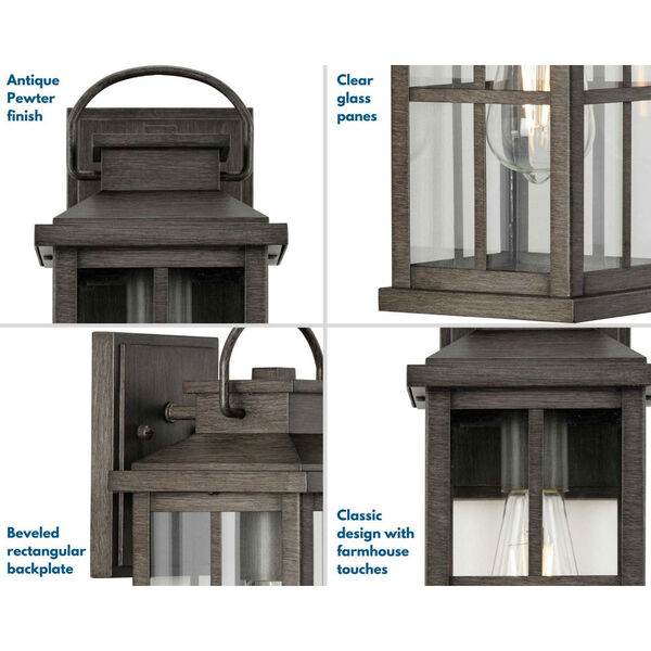 P560265-103: Williamston Antique Pewter 14-Inch Height One-Light Outdoor Wall Lantern with Clear Glass, image 2