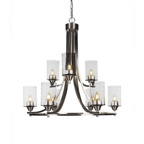 Paramount Brushed Nickel 29-Inch Nine-Light Chandelier with Clear Bubble Glass Shade, image 1
