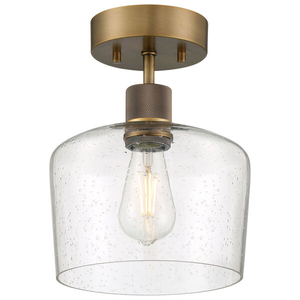 Port Nine Brass-Antique and Satin One-Light LED Semi-Flush with Clear Glass, image 1