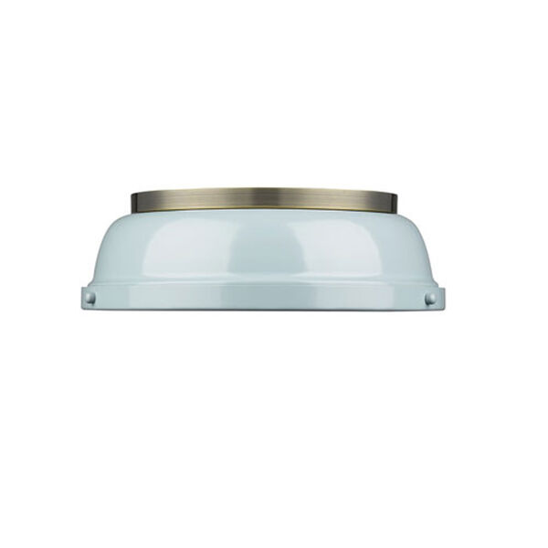 Quinn Aged Brass Two-Light Flush Mount with Seafoam Shades, image 2