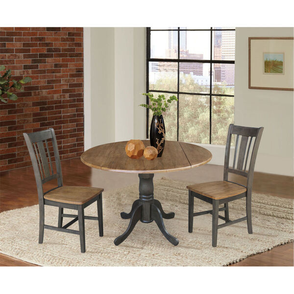 San Remo Hickory and Washed Coal 42-Inch Dual Drop leaf Table with Side Chairs, Three-Piece, image 2