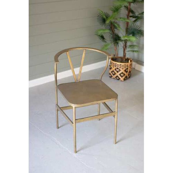 Gold Antique Brass Finish Metal Wishbone Chair, image 1