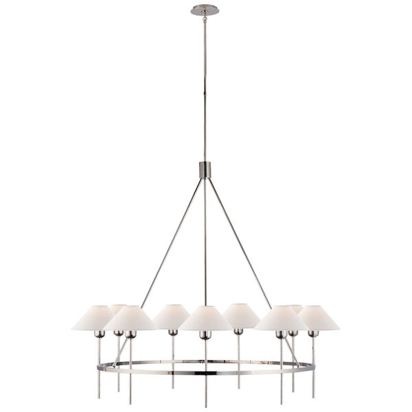 Hackney Large Chandelier in Polished Nickel with Natural Paper Shades by J. Randall Powers, image 1