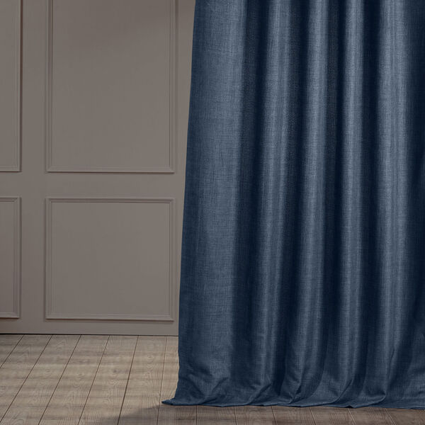 Italian Faux Linen Sergeants Blue 50 in W x 84 in H Single Panel Curtain, image 6