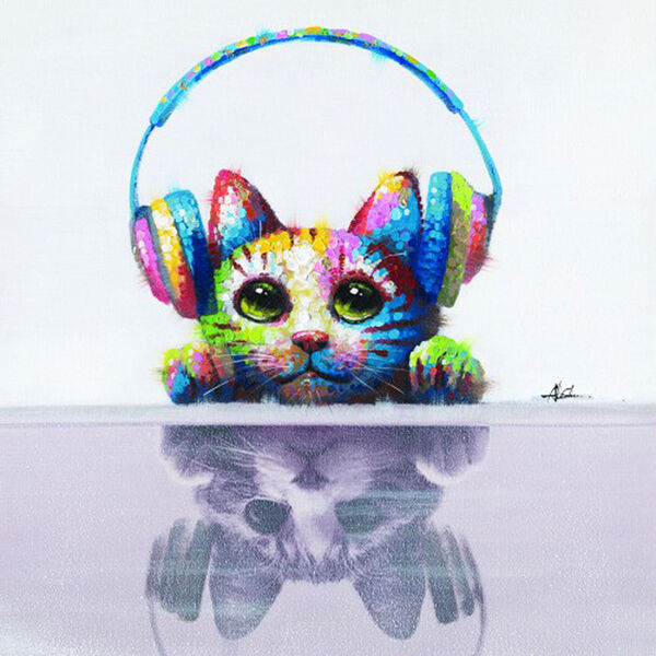 Cat Beats: 24 x 24 Acrylic Painting, image 1