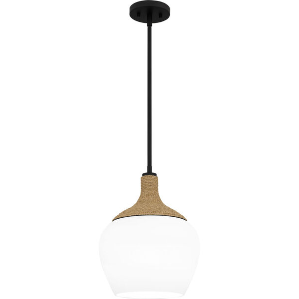 Royer Matte Black and Natural One-Light Pendant with Opal Glass, image 1