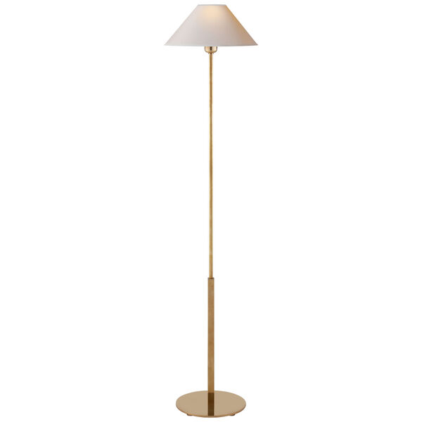 Hackney Floor Lamp in Hand-Rubbed Antique Brass with Natural Paper Shade by J. Randall Powers, image 1