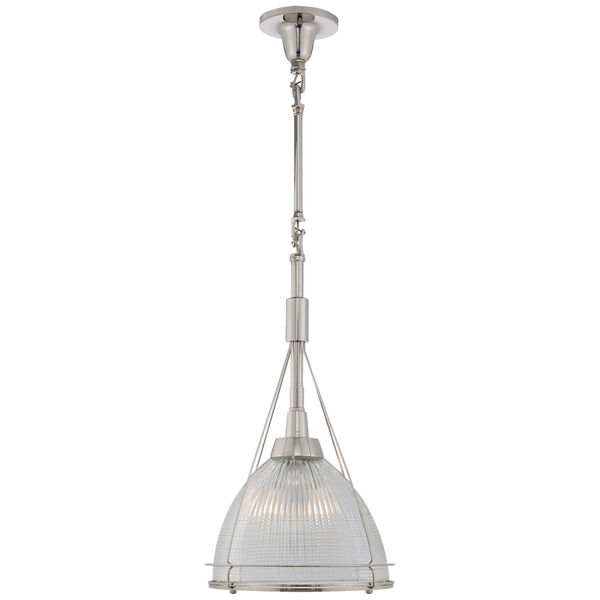 Harris Medium Framed Pendant in Polished Nickel with Prismatic Clear Glass by Thomas O'Brien, image 1