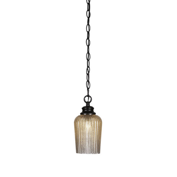 Cordova Matte Black One-Light 10-Inch Chain Hung Mini Pendant with Silver Glass, image 1
