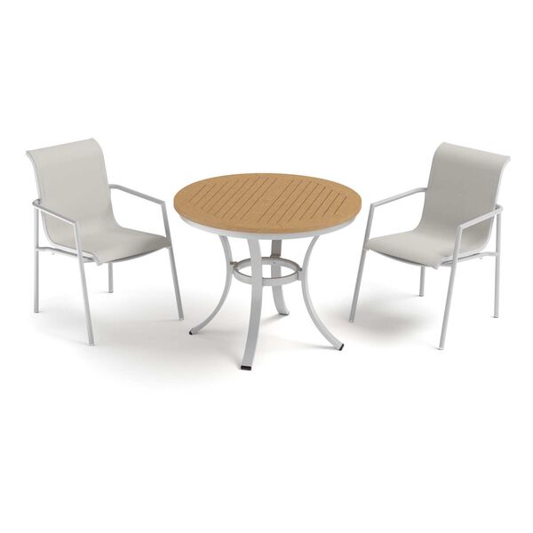Orso and Travira White Gray Three-Piece Cafe Bistro Table and Armchairs Set, image 1