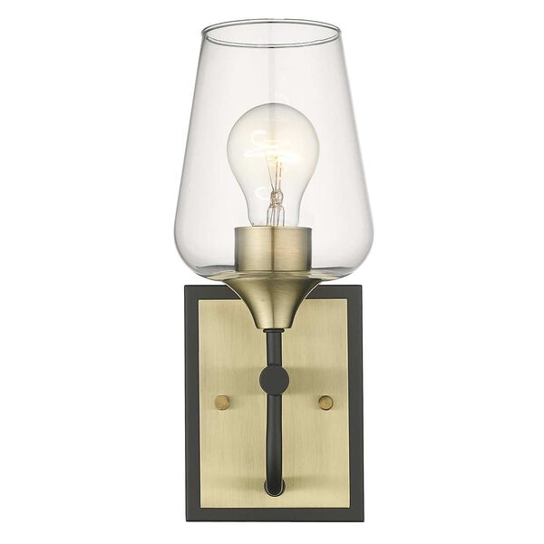 Gladys Antique Brass and Black One-Light Bath Sconce with Clear Glass, image 2