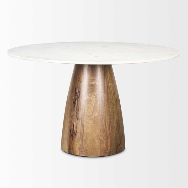 Allyson Round Medium Brown With White Marble Pedestal Dining Table, image 2