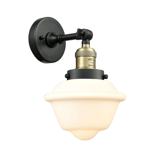 Small Oxford Black Antique Brass One-Light Wall Sconce with Matte White Cased Glass, image 1