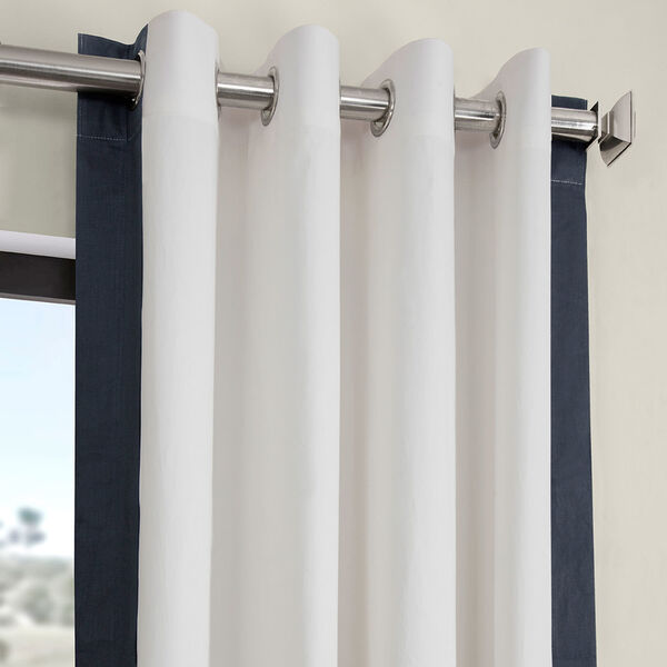 Fresh Popcorn and Polo Navy Grommet Vertical Colorblock Curtain Single Panel, image 2