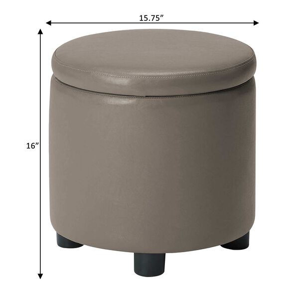 Designs4Comfort Taupe Gray Faux Leather Round Accent Storage Ottoman, image 3