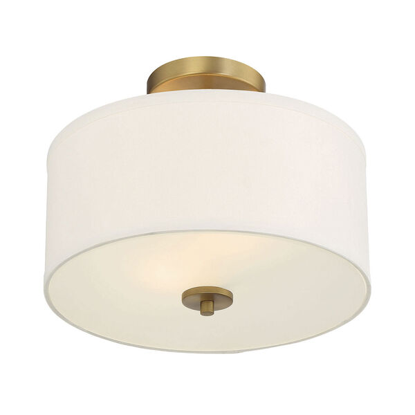 Selby Natural Brass Two-Light Semi Flush Mount with White Fabric Shade, image 4